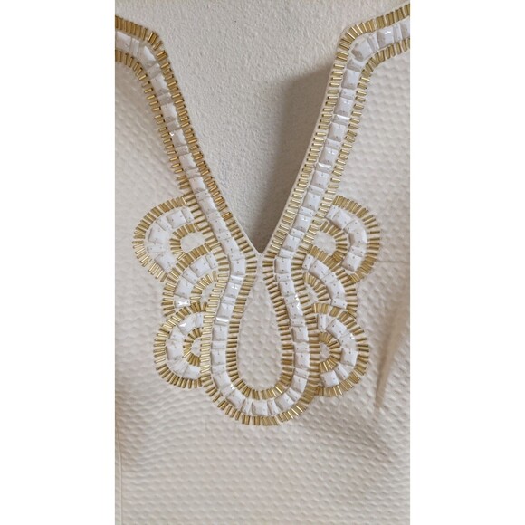 NWT~ Wmn's Lilly Pulitzer Janice Shift Dress White/Gold Beaded Resort/Cruise 10 - Picture 8 of 16